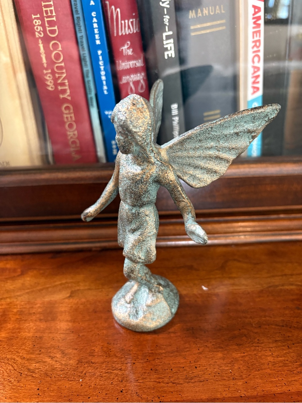 Antique-Style Green Fairy Sculpture Cast Iron- Home Art Decor